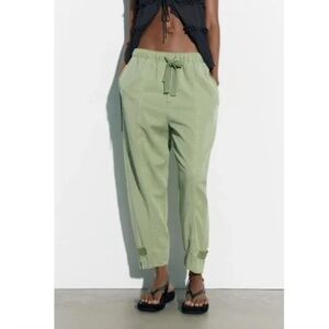 Zara Balloon Trouser Pants Drawstring Ankle Relaxed Pistachio Green Medium